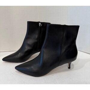 Schultz Mikki Mid Black Soft Leather Pointed Toe Kitten Heel Zip Ankle Boots 8B